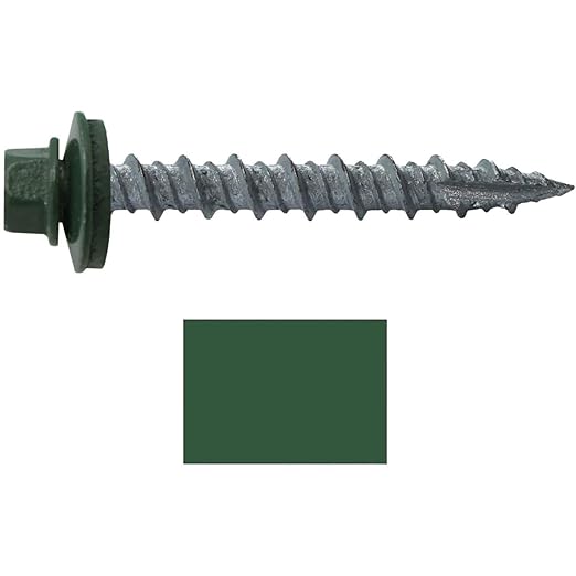 Metal Roofing Screws: (250) 10 x 1-1/2" Evergreen Hex Head Sheet Metal Roof Screw. Self Starting Metal to Wood siding Screws. EPDM Washer. Colored Head