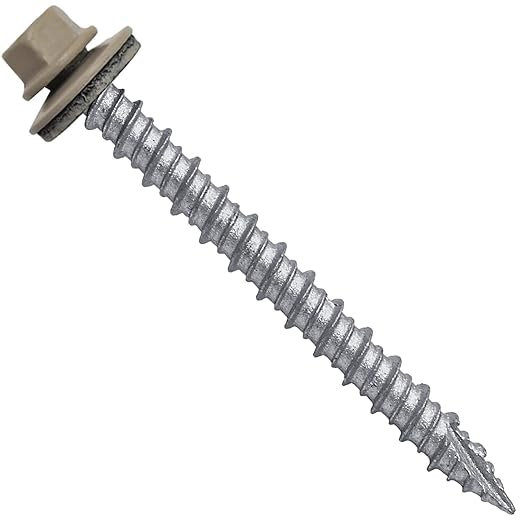 Metal ROOFING SCREWS: (250) 10 x 2" Surrey Beige Hex Head Sheet Metal Roof Screw. Self starting metal to wood siding screws. EPDM washer. Colored head