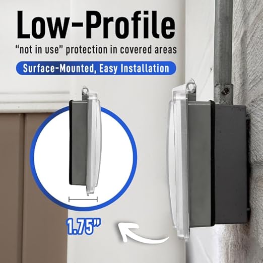 Sealproof Slim 2-Gang Shallow Weatherproof Outdoor Not in Use Outlet Cover with Box Kit, Lockable, UL Extra Duty Compliant, 45 Configurations, Low Profile