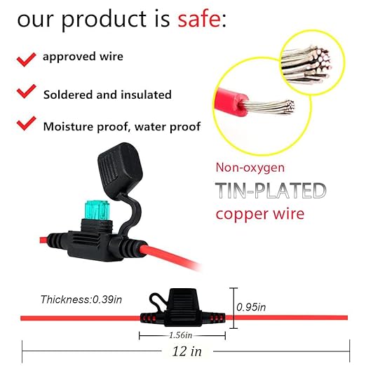 VANTRONIK Waterproof Mini Inline Fuse Holder with 16 Gauge AWG Wire 12 Inches Long, Fit for ATM Blade Small Fuse in Vehicle/Boat/RV/Tractor, 10 Pack