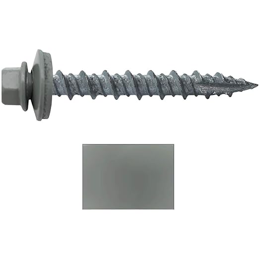 Metal ROOFING SCREWS: (250) 10 x 1-1/2" Light Gray Hex Head Sheet Metal Roof Screw. Self starting metal to wood siding screws. EPDM washer. Colored head