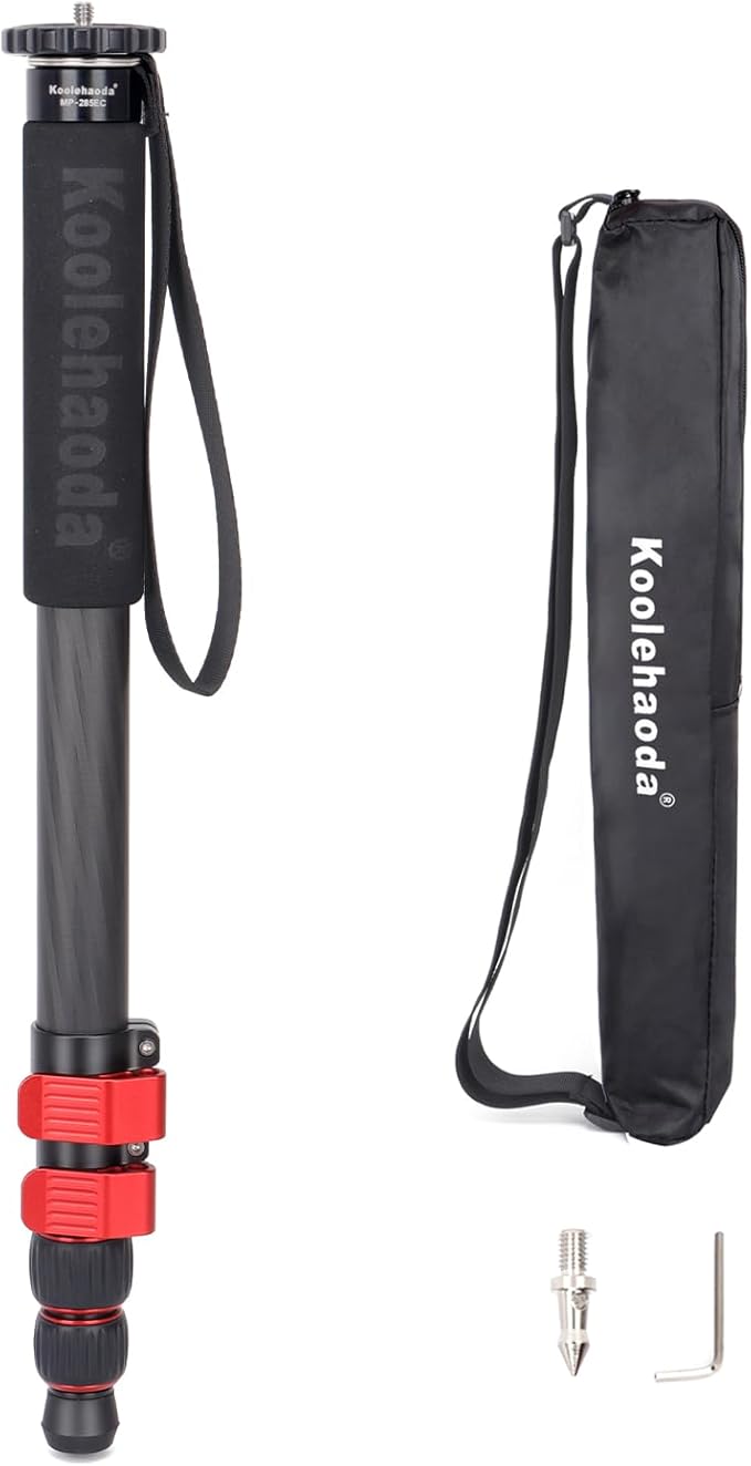 Koolehaoda Monopod for Camera, 65" Carbon Fiber Portable Compact Lightweight Travel Monopod Unipod Stick for DSLR Canon Nikon Sony Video Camcorder, Easy to Carry (MP-285EC)