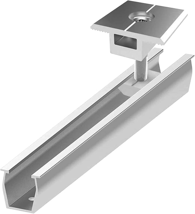 Solar Panel Roof Bracket Aluminium Solar Panel Mounting Rails Roof Rail Clamps PV Solar Mounting Rail Connector Installation Kit for Tin Roof, Flat Roof, Sheet Roof (4 x 200mm Rail + 4 x 30mm Clamp)