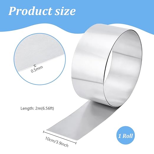 PH PandaHall 78.7" x 4" Aluminum Flashing, 0.5mm Metal Strip Sheet Metal Foil Roll Sheet Strip Aluminum Roof Panels Aluminum Sheet Foil Strips for DIY Craft Sealing Door Window Repair Garden