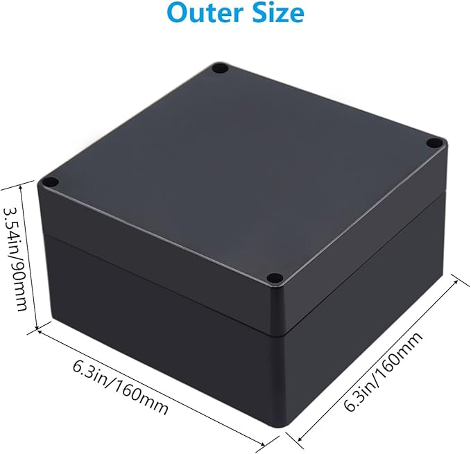 Project Box ABS Black Electrical Boxes IP67 Outdoor Waterproof box Electronic Junction Box Power Enclosure with Cable Glands for DIY Project 6.3 x 6.3 x 3.5 inch (160x160x90mm)