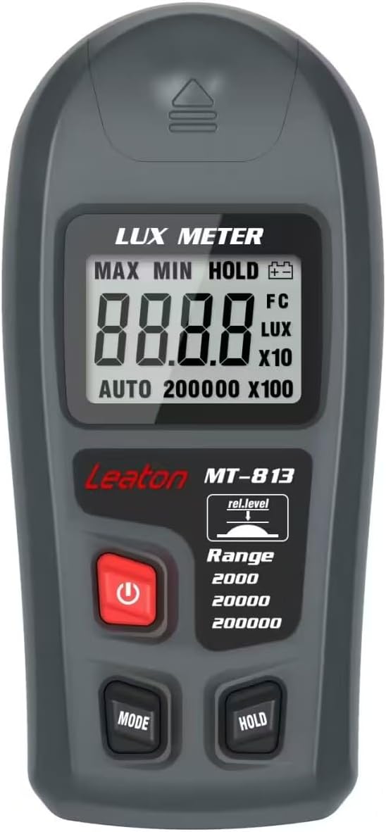 Light Meter, Digital Luxmeter, Digital Illuminance Meter, Range up to 200,000 Lux, Luxmeter with LCD Display for Plants, Car Headlights, Home & Office LEDs Light Photograph