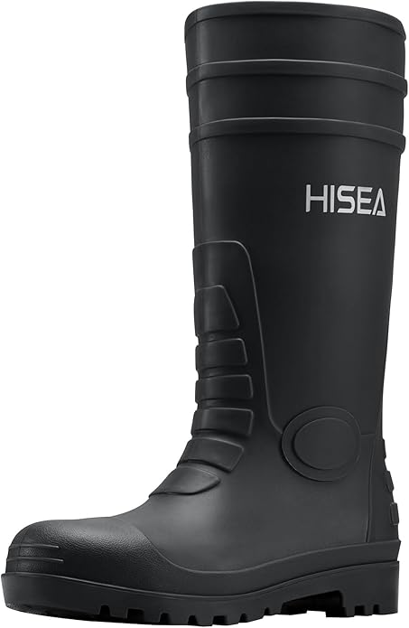 HISEA Men's Steel Toe Rain Boots PVC Rubber Boots, Waterproof Garden Fishing Outdoor Work Boots, Durable Slip Resistant Knee Boots for Agriculture and Industrial Working