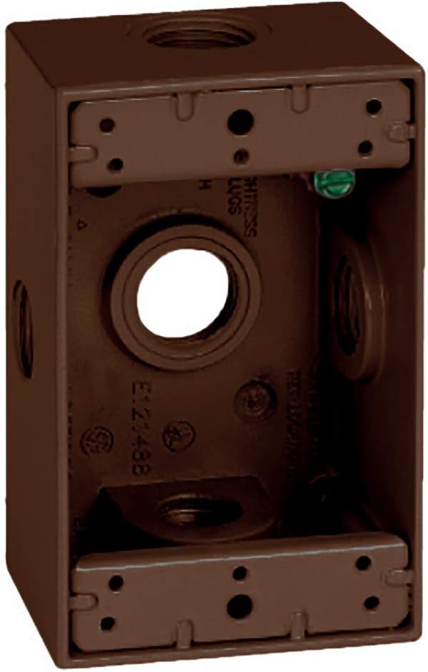 SIGMA ENGINEERED SOLUTIONS Metal Electrical Outlet Box, Weatherproof, Easy Mount Plug and Receptacle Protector, 1 Gang Box, Bronze, (E) 5 Holes