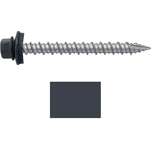 Metal ROOFING SCREWS: (250)10 x 2" Fab. Charcoal Hex Head Sheet Metal Roof Screw. Self starting metal to wood siding screws. EPDM washer. Colored head
