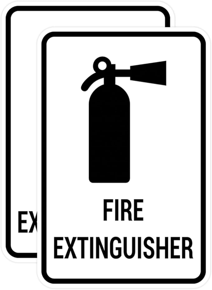 Signs ByLITA Portrait Round Fire Extinguisher Sign with Adhesive Tape, Mounts On Any Flat Surface (White) - Large (2 Pack)