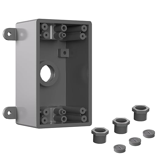 Single-Gang Weatherproof Electrical Outdoor Box, Suitable 1/2-Inch or 3/4-Inch Electrical Conduit Switch/Outlet Box, UL Listed, Junction Box Outlet, Gray