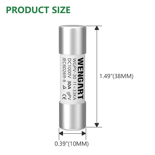 Wengart Solar Fuses WGPV-30,DC1000V 30Amp,10x38mm,I133kA,Fast Photovoltaic Fuses for Solar Photovoltaic Applications,10pcs