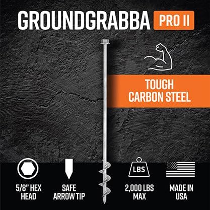 GROUNDGRABBA Screw in Tent Stake for Sand and Loose Ground | Premium Drill Driven Ground Anchor Earth Screws| x6 GroundGrabba Pro II