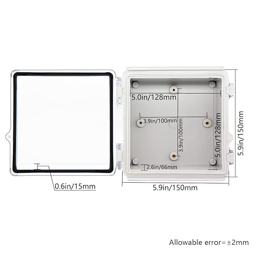 Zulkit Junction Box IP67 Waterproof Electrical Box Hinged Clear Cover Stainless Steel Latch Plastic Enclosure for Project w Mounting Plate Wall Bracket and 2 Cable Gland 5.9"x5.9"x3.5"/150x150x90mm