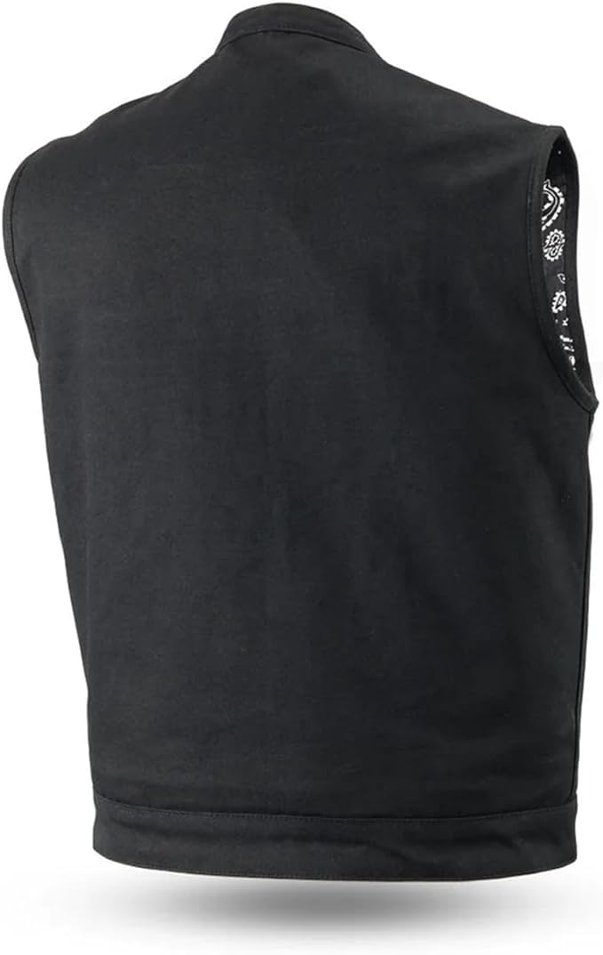 First Mfg Co - Men's Motorcycle Biker Riding Black Canvas Vest