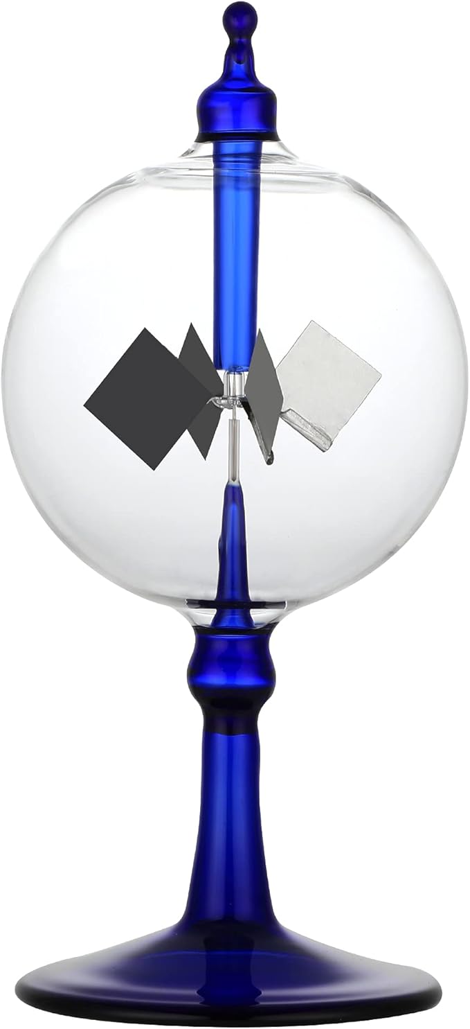 Solar Crookes Radiometer Glass Windmill Handmade for Party Home Decoration Gift L (Blue)