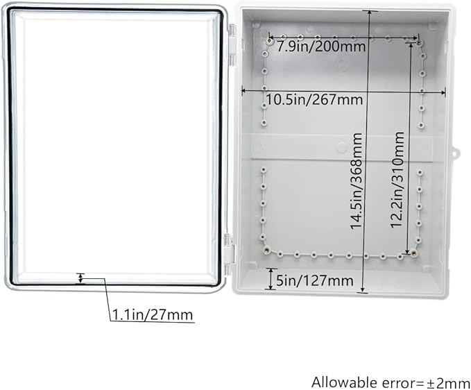 Zulkit Junction Box ABS Plastic Waterproof IP65 Electrical Boxes Hinged Shell Clear Cover Outdoor Universal Project Enclosure with Mounting Plate and Wall Brackets 15.4x11.4X 6.3inch (390x290x160 mm)