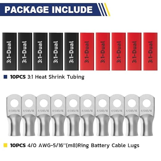 haisstronica 10pcs 4/0 AWG - 5/16"(M8) Tinned Copper Battery Lugs, Heavy Duty Wire Lugs with 10pcs 3:1 Adhesive Heat Shrink Tubing, 0000 Gauge Wire Lugs, Tinned Copper Battery Cable Ends