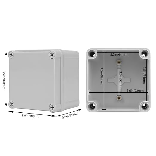 Junction Box，3.9"x 3.9"x 3" Outdoor Electrical Box with Mounting Plate, IP67 Dustproof Waterproof ABS Plastic Project Box, DIY Electrical Enclosure Gray (100x 100x 75 mm)