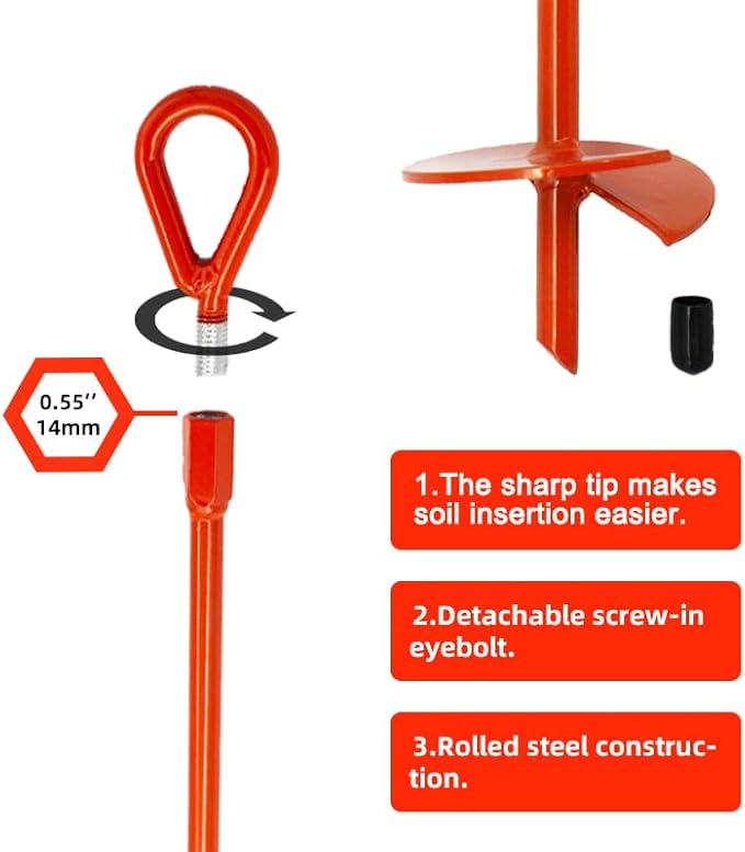 4 Pack 15" Ground Anchors Screw in with Drill, Heavy Duty 3" Wide Helix Spiral Earth Anchors for Camping, Tents, Sheds, Swing Sets, Car Ports, Canopies, Shelters, High Wind Trampoline Anchors