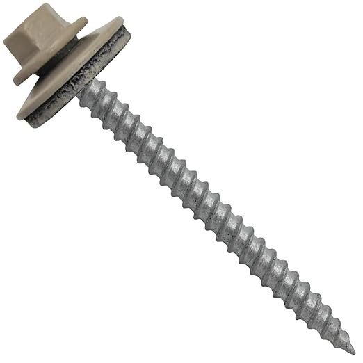 Metal Roofing Screws: (250) 12 x 2 Surrey Beige Hex Sheet Metal Roof Screw. Sharp Point Metal to Wood siding Screws. 5/8" EPDM Washer