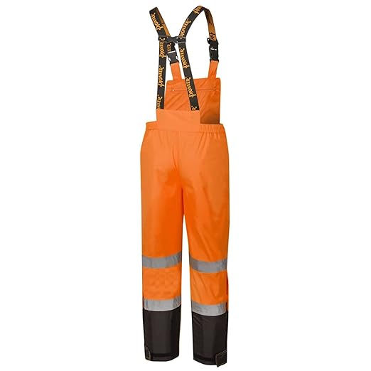 Pioneer Hi Vis Ripstop Waterproof Bib Pants/Overalls for Men - Reflective Safety Work Rain Pants - High Visibility Orange