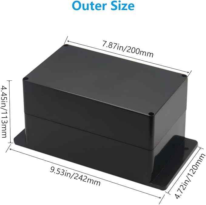 Project Box ABS Black Electrical Boxes IP67 Outdoor Waterproof Junction Box Electronic with Mounting Ears Includes Cable Glands for DIY Project 7.9 x 4.7 x 4.5 inch (200x120x113mm)