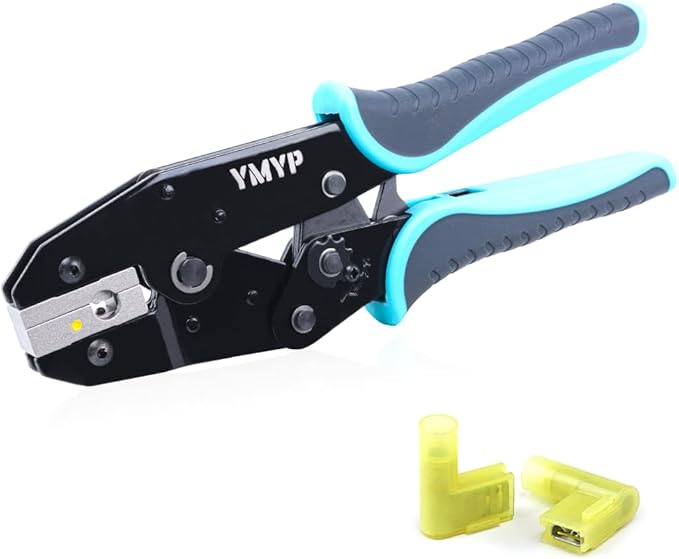 Crimping Tool For Insulated Flag Terminals - Ratcheting Wire Crimper - AWG 12-10 (4-6mm²) - Electrical Crimping Tool
