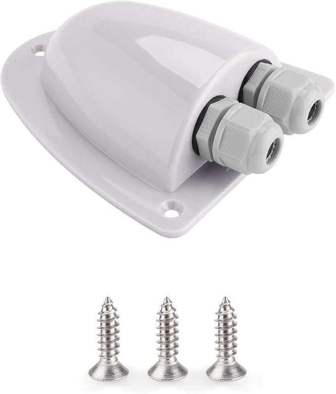 BougeRV White Solar Double Cable Entry Gland Box, RV roof Waterproof ABS Solar Entry housing for RVs, Boats, Yacht, Roofs（White）