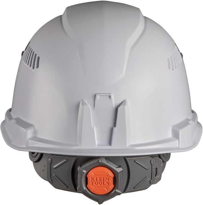 Klein Tools 60113RL Hard Hat, Rechargeable Headlamp, Vented, Cap Style, Padded Self-Wicking Odor-Resistant Sweatband, White