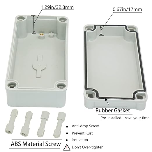 Zulkit Junction Box ABS Plastic Dustproof Waterproof IP67 Junction Boxes Universal Electrical Project Enclosure DIY Electronic Project Box Grey 6.30 x 3.15 x 2.17 inch (160 x 80 x 55 mm)