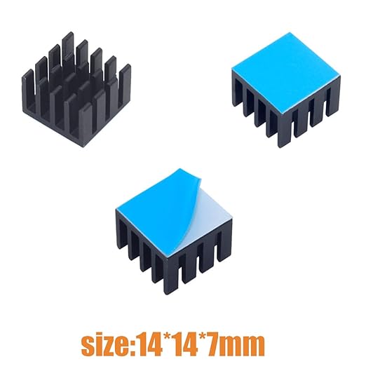 20PCS Black Aluminum Heat Sink with Thermal Conductive Adhesive Tape, 14×14×7mm Heatsink Cooler for Cooling VRM GPU Stepper Driver MOSFET VRam Regulators