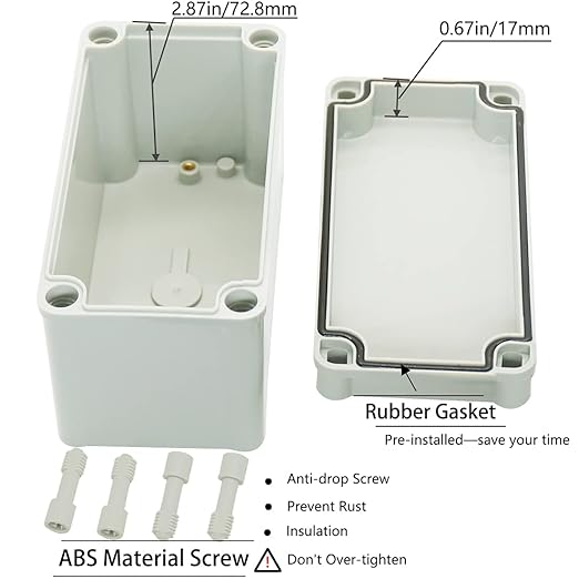 Zulkit Junction Box ABS Plastic Dustproof Waterproof IP67 Junction Boxes Universal Electrical Project Enclosure DIY Electronic Project Box Grey 6.30 x 3.15 x 3.74 inch (160 x 80 x 95 mm)