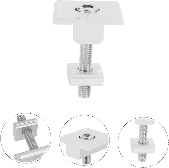 4pcs Aluminium T-Shaped Mid Clamps for Solar Panel Mounting Includes Screws Flat Roof Installation Kit Solar Panel Centre Clamps for Secure Hold