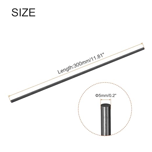 MECCANIXITY Carbon Fiber Rod, 5mm x 300mm Carbon Rod Bar for RC Plane DIY Craft Kite Wing Tube Quadcopter Arm Repair Pack of 4