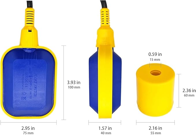 3M （9.8ft）Cable Float Switch Water Level Controller for Sump Pump, Water Tank