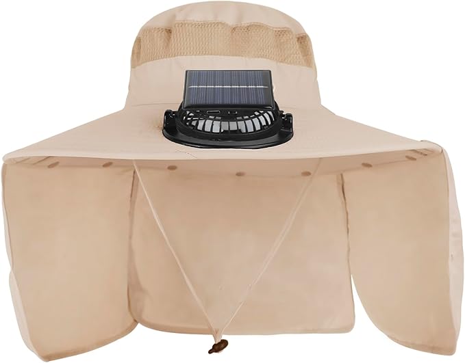 Extra Wide Brim Solar Fan Hat, Mens Fishing Hat with Fan, Neck Flap Sun Hat, UPF 50+ Solar Powered Cooling Cap Fisherman Hats