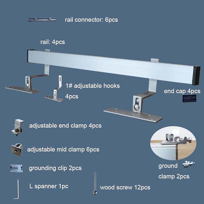 Solar Panel Mounting Bracket Kit System to Metal Roof Sloped or Flat Pitched Tile Shingle Roofs for 1-2pcs Solar Panels with End Cap