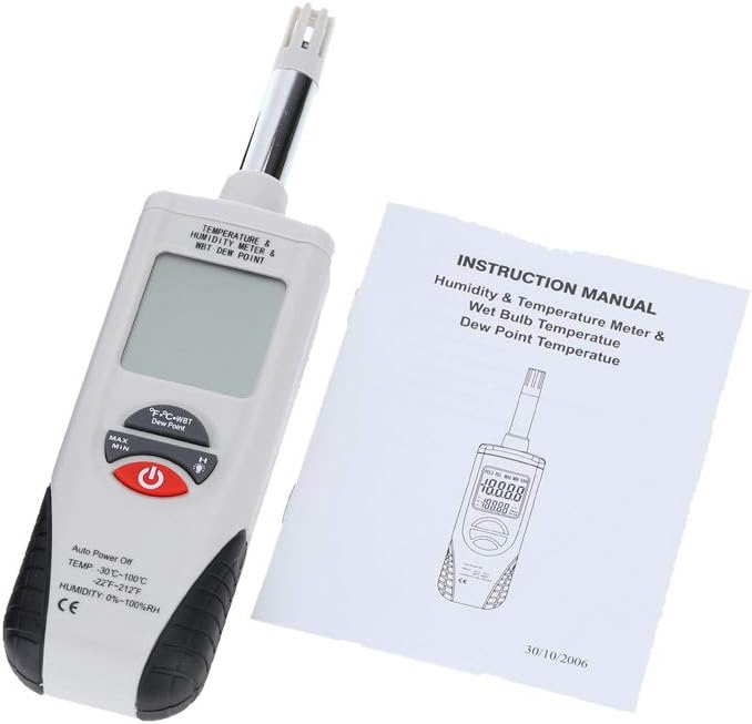 Lancoon Digital Psychrometer, Mini Portable Thermo-Hygrometer Temperature Humidity Meter with Dew Point/Wet Bulb Temperature and -22°F to 199°F(-30°C to 100°C) Range for Industry Agriculture HVAC