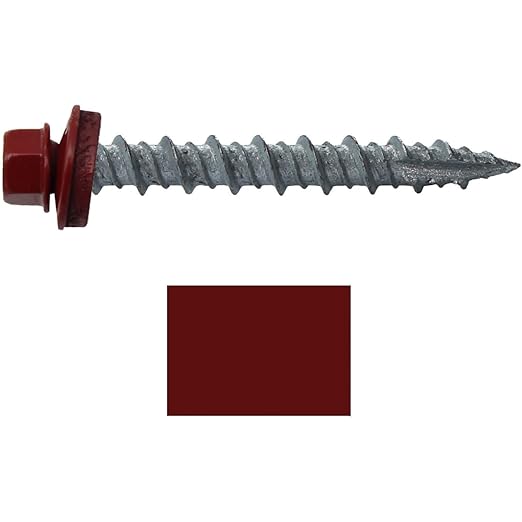 Metal ROOFING SCREWS: (250) 10 x 1-1/2" Colonial Red Hex Head Sheet Metal Roof Screw. Self starting metal to wood siding screws. EPDM washer. Colored head