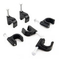 HS Cable Clips 8mm with Steel Nail 200 Pieces Black，Ethernet Management U Shaped Wire Cord Staples Hooks for Outdoor Wall,Coax Cat7 RG8 Cable Extension Fasteners