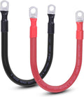 2 AWG Flexible Battery Cable with 3/8" Terminals - OFC Pure Copper Inverter & Welding Wire for Automotive Solar RV Motorcycle (Red + Black 1FT Pair)