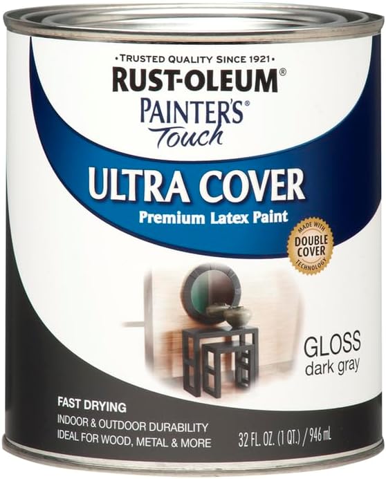 Rust-Oleum 1986502-2PK Painter's Touch Latex Paint, Quart, Gloss Dark Gray,1 Quarts (Pack of 2)