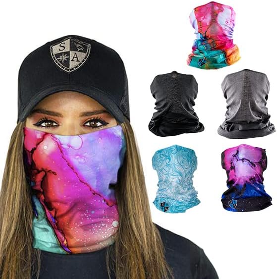 S A Company 5-Pack UV Face Shield | UV 30+ Multipurpose Neck Gaiter Balaclava for Adults | Multiple Color Packs