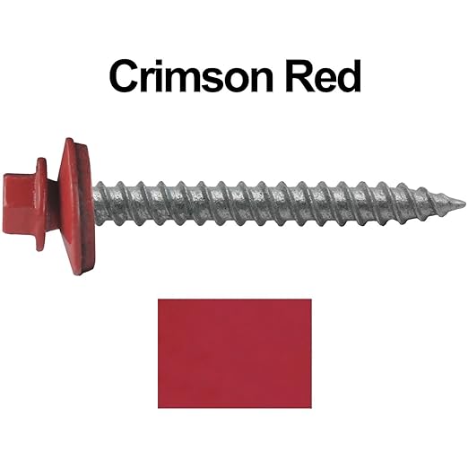 Metal Roofing Screws: (250)12 x 2" Crimson RED Hex Sheet Metal Roof Screw. Sharp Point Metal to Wood siding Screws. 5/8" EPDM Washer