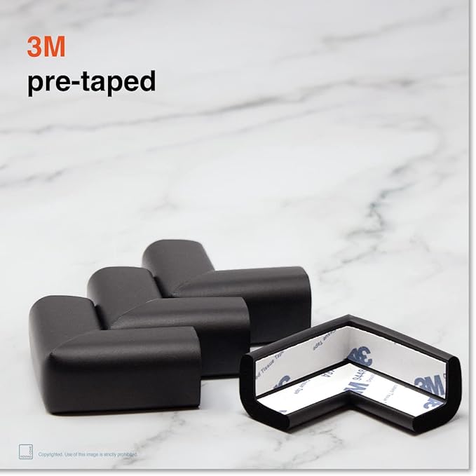 Roving Cove Slimfit Corner Protector for Baby Proofing (8 Small Corners), Soft Rubber Foam Furniture Corner Bumper Guards, 3M Adhesive Pre-Taped, Onyx Black