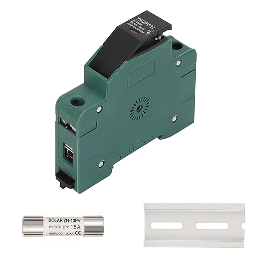 15 Amp 10×38mm Solar Fuse with Holder, Photovoltaic Kit, DC 1000V PV Fuse, PV Type Link, for Solar Power Systems, 100 mm DIN Rail Mounting
