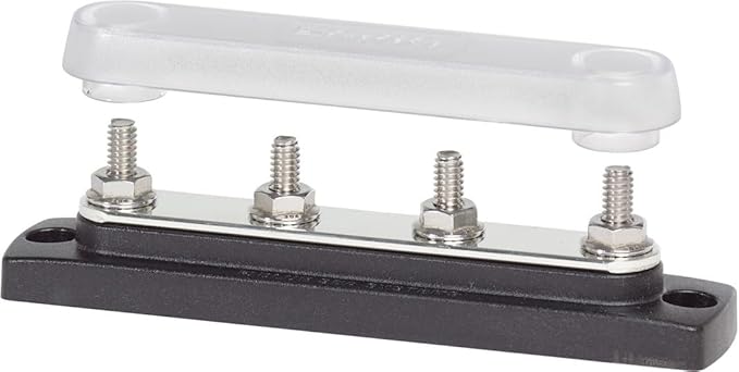 Blue Sea Systems 2307 150 Amp Common BusBar with 4 studs and a cover, With Cover, 150A