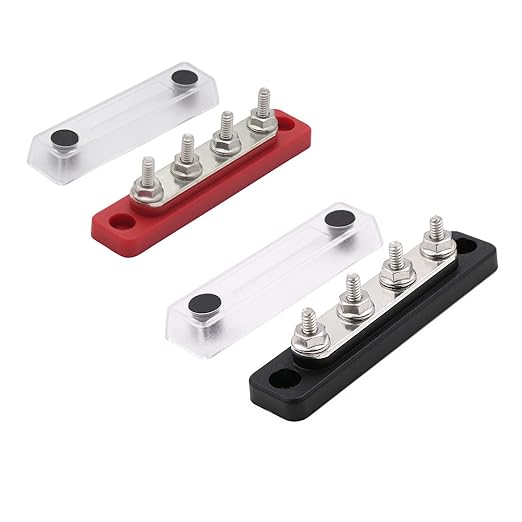 Gloaso Bus Bar Copper 12V 100A Power Distribution Blocks 4X 3/16" Posts Terminals, Marine Busbars, DC 48V Battery Buss Bar for RV Solar Boat Car Truck Automotive | Flame Retardant Base | 2 Pack