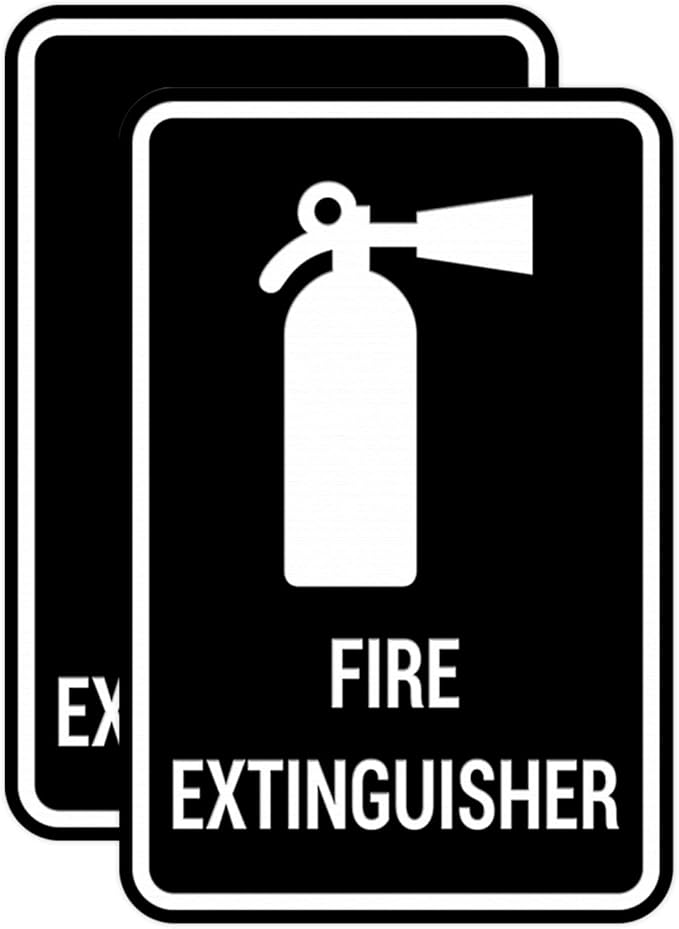 Signs ByLITA Portrait Round Fire Extinguisher Sign with Adhesive Tape, Mounts On Any Flat Surface (Black) - Large (2 Pack)